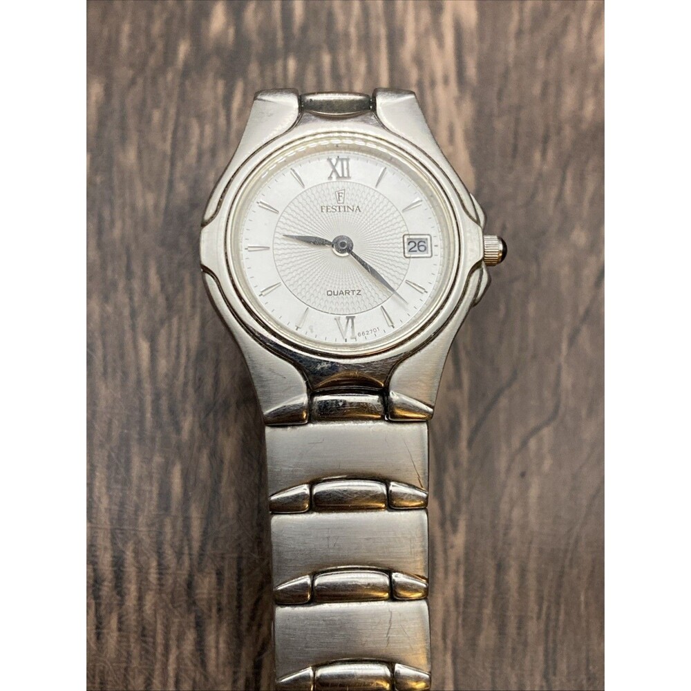 Festina Thin Women’s Watch Silver Tone New Battery 5.75" Working